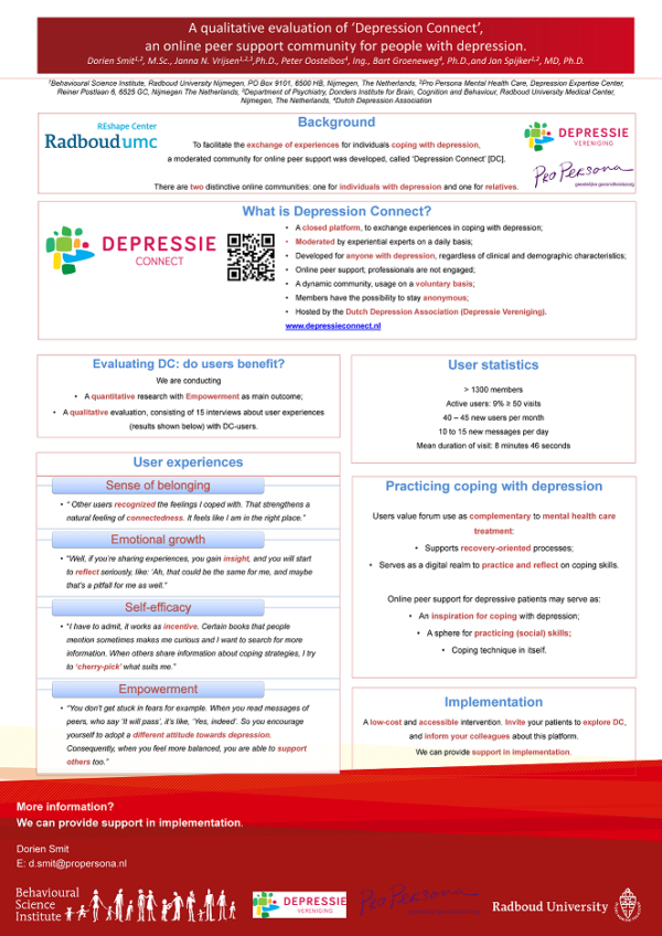 Posterprijs NedKAD/OCDnet-conferentie Naar Depressie Connect! - NedKAD